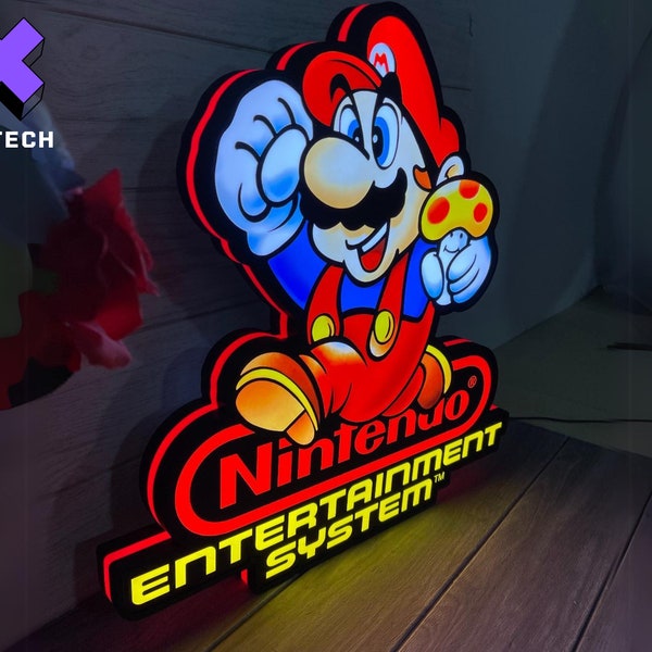 Classica scatola luminosa a LED Nintendo Super Mario Mushroom, perfetta per la sala giochi, insegna Super Mario per Man Cave, dimmer funzionale, presa USB 5V