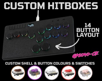 HKTech Hitbox 14 Button Layout, Custom Hitbox with LED, Hitbox Case, Hotswappable Hitbox Controller, Compatible PC/PS3/PS4/PS5/Switch