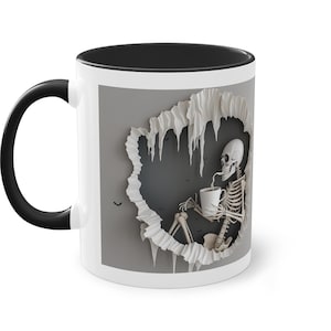 3D-koffiemok Halloween-skelet: spookachtige keramische schedelmok (11 oz)