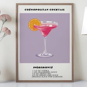 Matte Vertical Posters, Cocktail Cosmopolitan Art Print, Bar Cart Decor, Signature Drink Sign, Trendy Wall, Minimalist Elegant Sophisticated