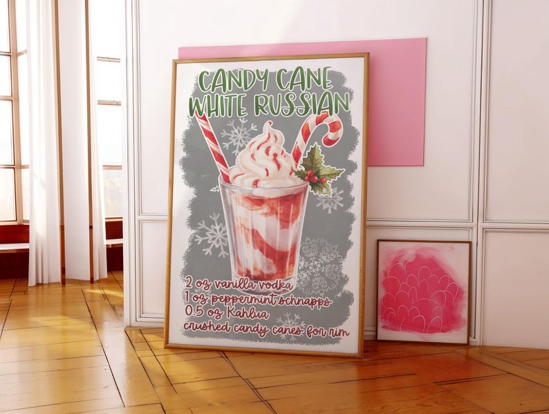 Candy Cane White Russian Christmas Cocktail Matte Vertical Poster,bar