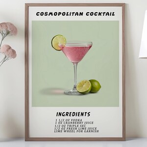 Cocktail Cosmopolitan Art Print,Bar Cart Decor, Cocktail Poster, Signature Drink Sign, Trendy Wall, Minimalist Elegant Sophisticated Retro