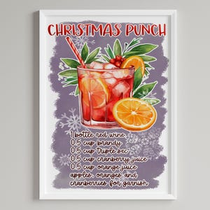 Bar Cart Prints, Christmas Punch Posters, Alcohol Poster, Trendy Kitchen Wall, Minimalist Cocktail Gift Ideas, Cocktail Recipe Card,UNFRAMED