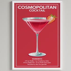 Póster de cóctel cosmopolita, impresión minimalista de alcohol, decoración de barra de cocina, impresión estética de cóctel exclusivo, tarjeta con receta de cóctel, SIN MARCO
