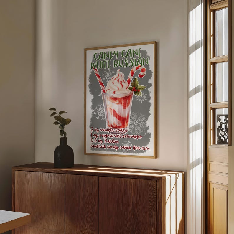 Candy Cane White Russian Christmas Cocktail Matte Vertical Poster,bar