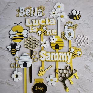 Personalised Bee Cake Topper Bundles | Bee Theme Party Decor | Happy Beeday Party | Honeycomb Topper