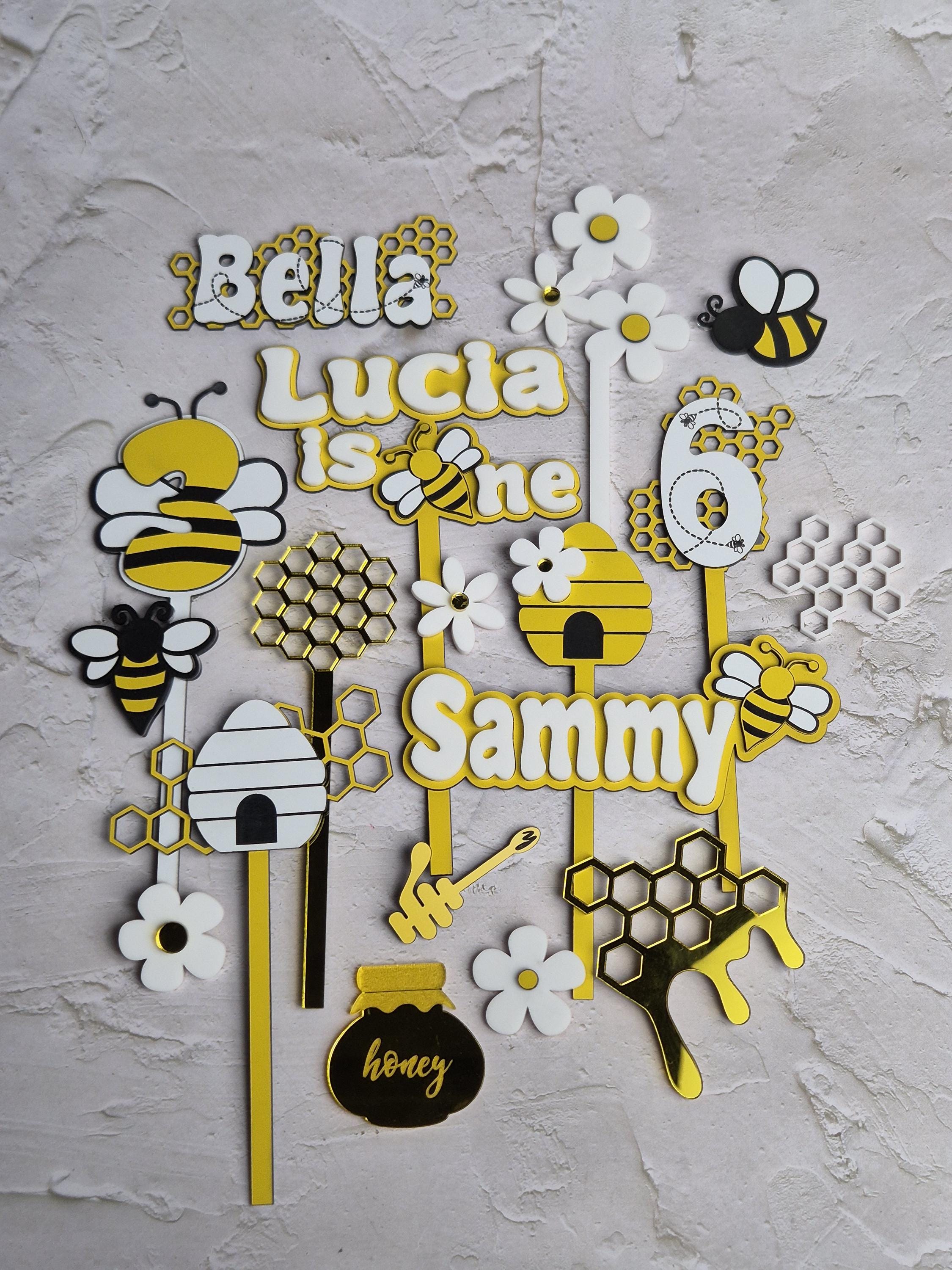 Personalised Bee Cake Topper Bundles | Bee Theme Party Decor | Happy Beeday Party | Honeycomb Topper