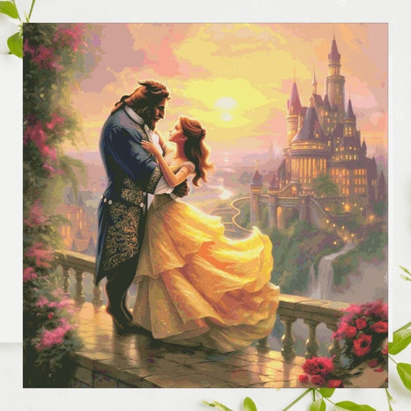 PDF " Beauty and The Beast Dancing Sunset" Cross Stitch Pattern DMC, Pattern Keeper Compatible, Instant Download