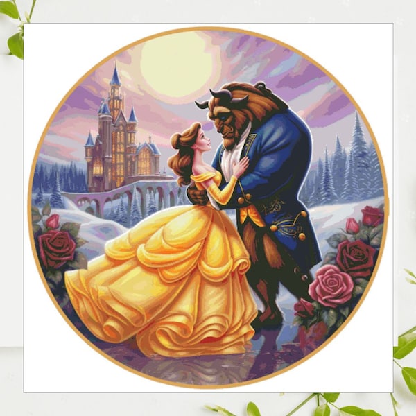PDF "Beauty and The Beast Dancing in Wintertime" Cross Stitch Pattern DMC, Pattern Keeper Compatible, Instant Download