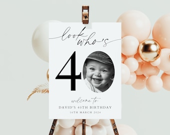 Look Who's 40, 40th Birthday Sign, 40th Welcome Sign, Birthday Welcome Sign, 40th Photo Birthday Sign, Photo Birthday Sign, A1,A2,A3