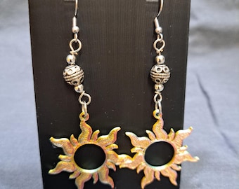 Handmade Iridescent Sunburst Earrings – Boho Celestial Dangle Jewelry