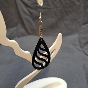Black Teardrop Dangle Earrings | Lightweight Statement Earrings | Modern 3D Printed Jewelry | Geometric Drop Earrings | Gift for Her