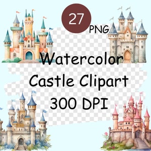 Watercolor Castle Clipart, Fairy Tale Princess Castle, Princess Birthday Castle Clipart, High-Quality PNG, Digital Download - Commercial Use