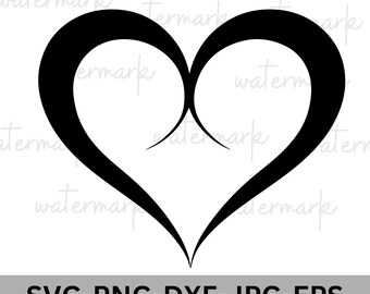 オープンハート SVG、白黒クリップアート（デジタルダウンロード）