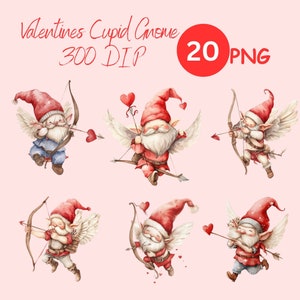Valentines Cupid Gnome Clipart - 20 High-Quality PNGs, Memory Book, Junk Journals, Scrapbooks, Digital Planners, Commercial Use, Sublimation