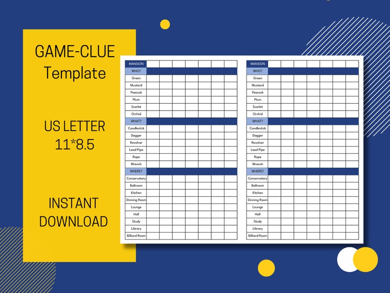 Clue, Game Template, Clue Points Tracker, Etsy