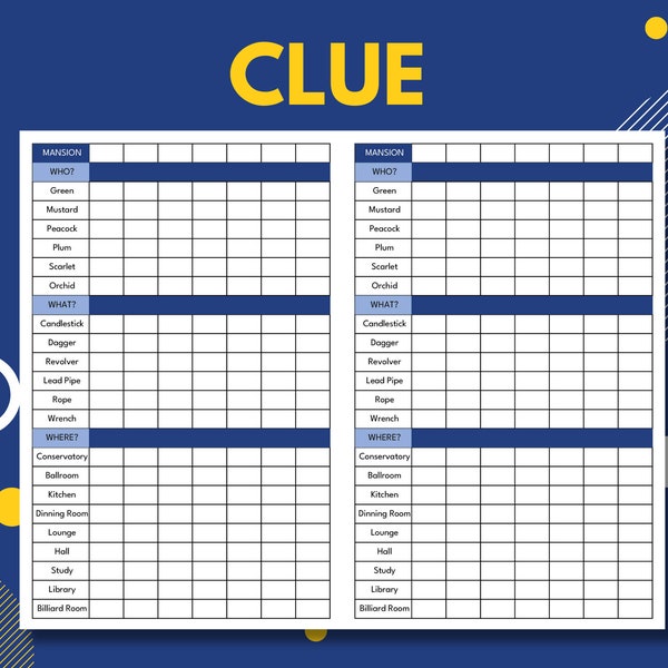 Clue, Game Template, Clue Points Tracker