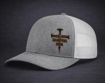 Iron Sharpens Iron Richardson 112 Snapback Hat – Leather Patch Trucker Cap for Men, Faith-Based Gifts, Gift For Him, Gift for Christian Men