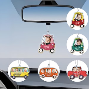 Cintre de voiture en acrylique personnalisé, suspension de voiture en acrylique Drive Safe Daddy, 1-4 photos d'enfants pour voiture. Cadeau nouveau papa, 1er cadeau fête des pères pour lui