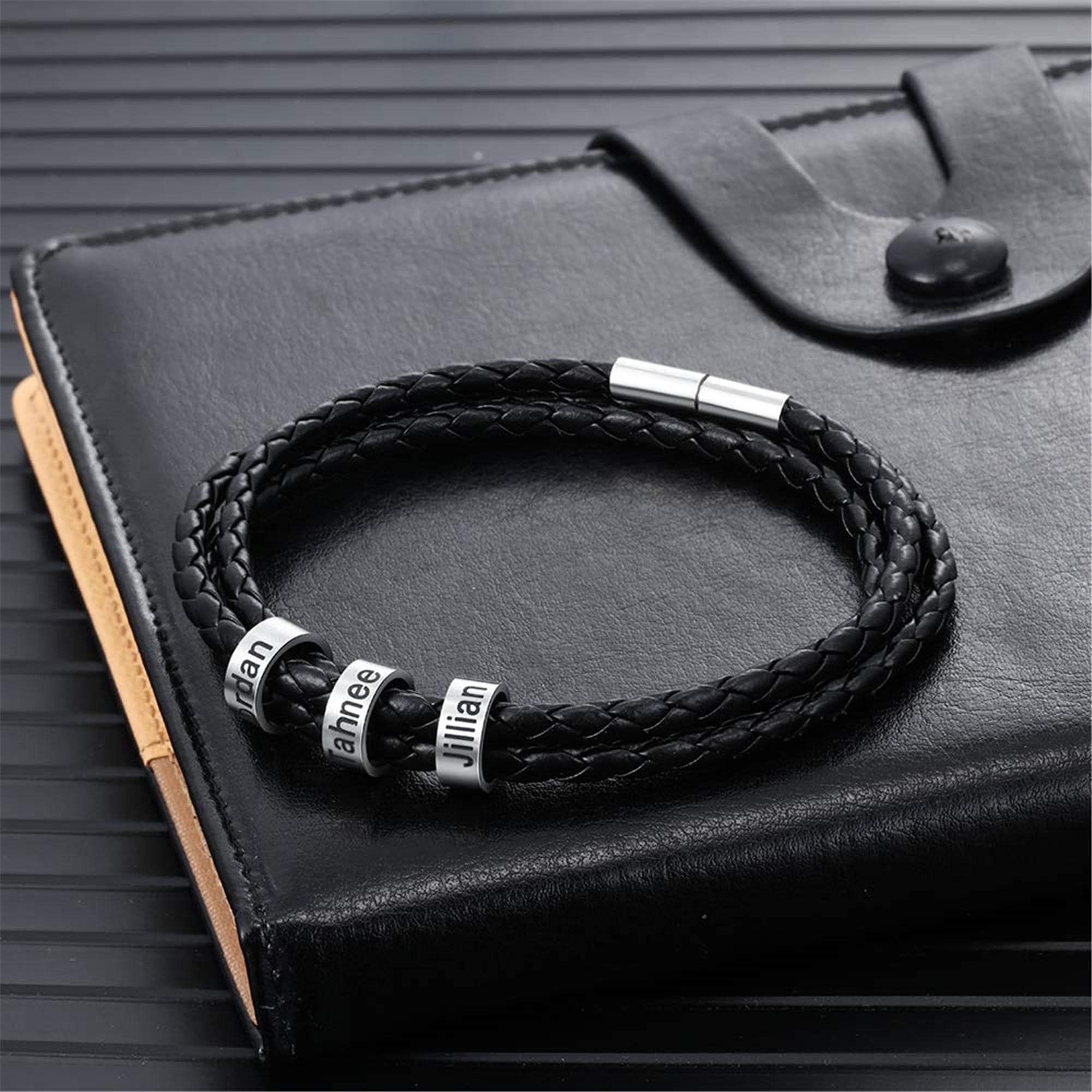Geflochtenes Lederarmband Für Väter - Elegantes Geschenk Mit Gravur