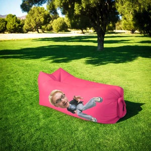 Sofá inflable portátil personalizado con foto, diseño impermeable y antifugas, ideal para playa, camping, picnics, festivales de música.