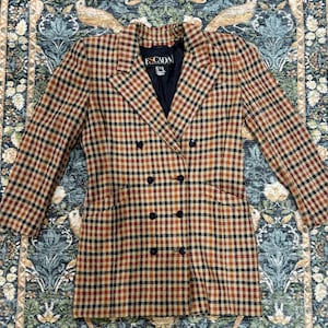 Vintage 80s Escada Wool Blazer - Plaid Blazer - Double Breasted - Oversized