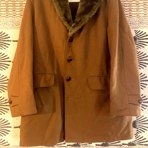 70s Lakeland Wool Coat with Faux Fur Collar and Lining, Size 42