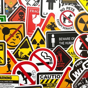 Warning Stickers (50 Pcs), Caution Vinyl Decal, Waterproof Sticker