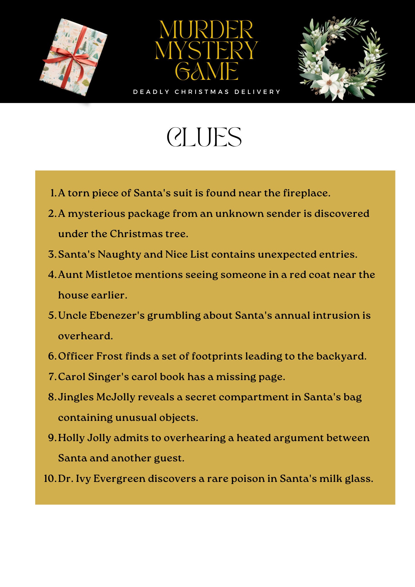 Murder Mystery Game Printable Murder Mystery Game for 12 Players: Santa