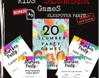 Kinder Pyjama Party Spiele: 20 lustige Aktivitäten (A3, PDF Download)