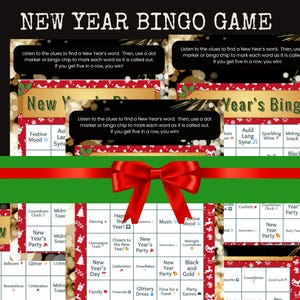 New Year Bingo Game - Printable Holiday Party Activity - Fun for Kids and Adults - New Year&#39;s Eve Celebration, 12 Bingo Cards, Instant PDF