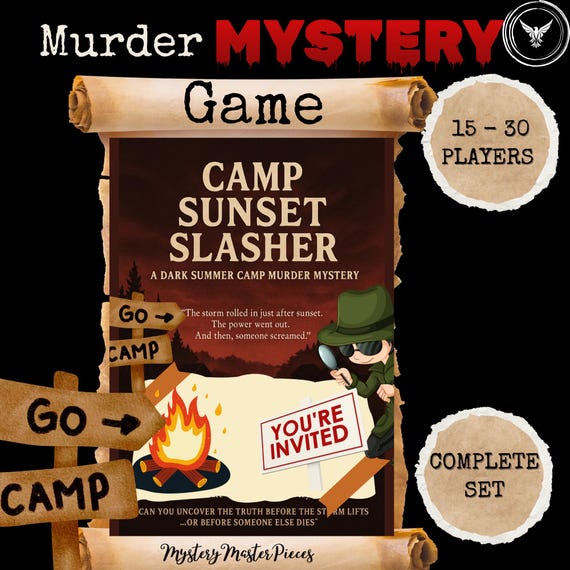 Summer Camp Murder Mystery Game, Printable Camp Themed Game, Murder Mystery Game for 30 Players