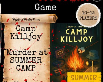 Juego de misterio de asesinato de campamento de verano / Juego imprimible de fiesta Camp Killjoy / 10-12 jugadores / Juego familiar / Juego de misterio de asesinato de los 90