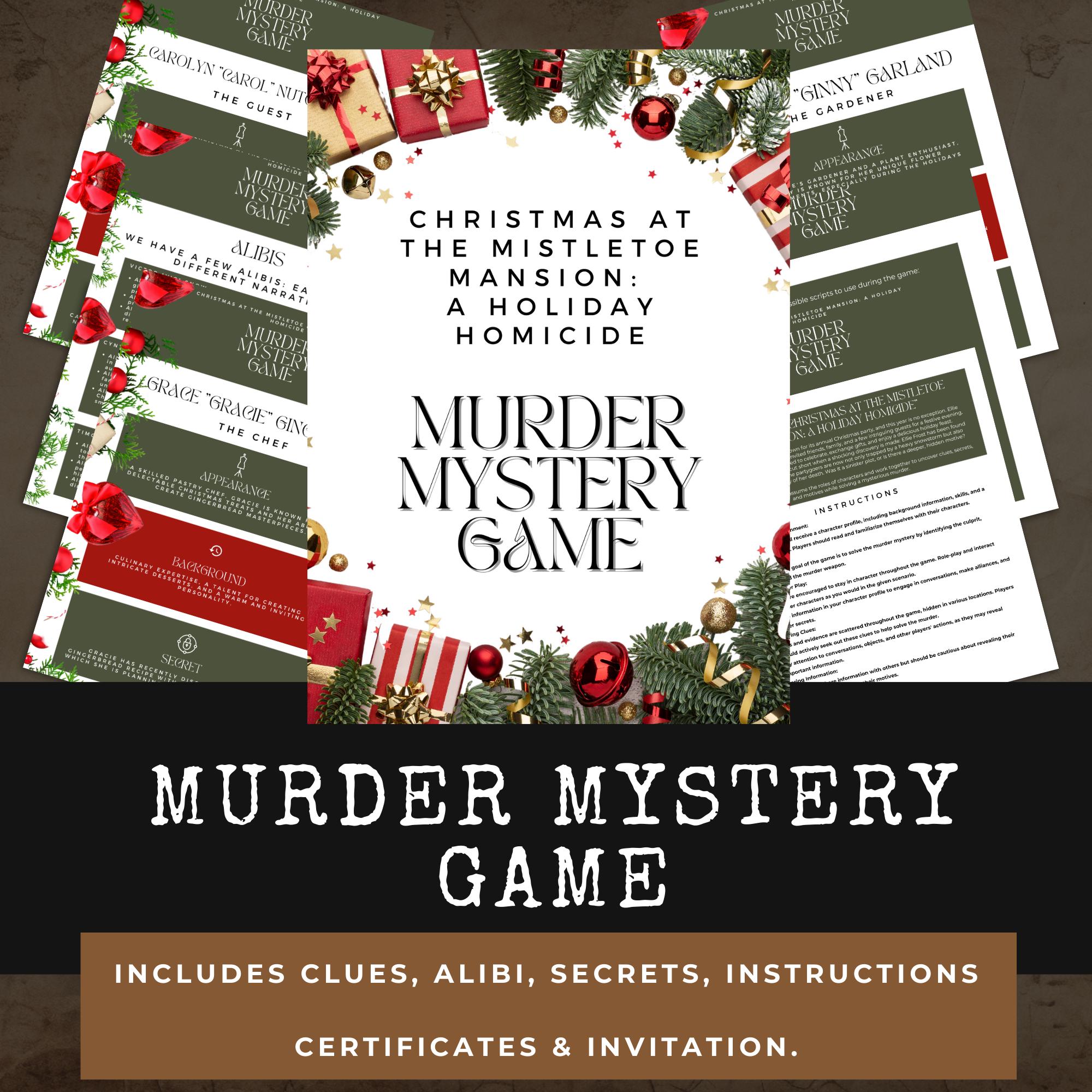 murder-mystery-game-printable-christmas-theme-murder-game-with-invite-and-clues-mistletoe-mansion-dead-investigation-10-players-homicide-etsy