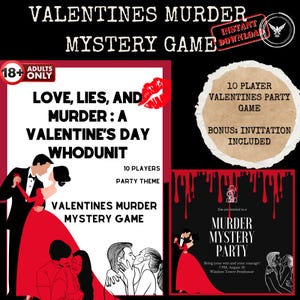 Valentine&#39;s Murder Mystery Game, Valentine&#39;s Day Special, 10 Player Love Romance Murder Game, Adult Love Party Game, Valentine Party Game
