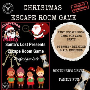 Christmas Escape Room for Kids- Kids Escape Room Game - Printable Christmas Escape Room - Santa&#39;s Lost Sack Escape Game - Party Escape Game