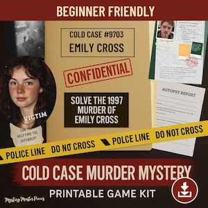 Jeu mystérieux meurtre et meurtre à froid à imprimer – Résolvez une affaire de crime des années 1990 | Jeu de détective PDF | Affaire non résolue | Dîner inspiré du vrai crime