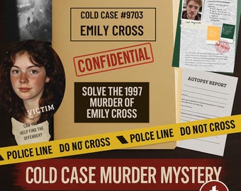 Jogo de Mistério de Assassinato em Casos Arquivados para Imprimir – Resolva um Caso de Crime dos Anos 90 | Jogo de Detetive em PDF | Caso Não Resolvido | Jantar Inspirado em Crimes Reais