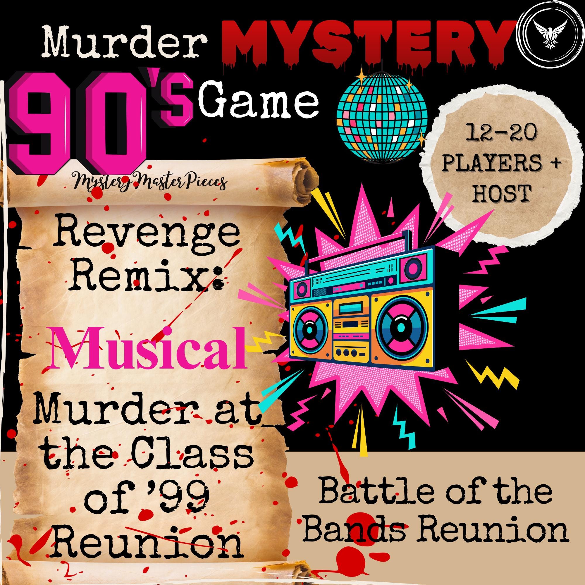 Juego de misterio de asesinato de reunión universitaria de los 90, juego de fiesta imprimible de los 90 para adultos, kit de fiesta de descarga instantánea, misterio de asesinato para 12-20 jugadores