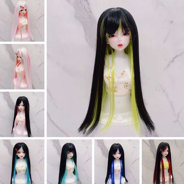 1/3, 1/4, 1/6 Wig for BJD Dolls, 7 Colors SD Msd Yosd Girl Size from 15.5cm to 23cm, Double Color Sweet Cool Wind Soft High Temperature Silk