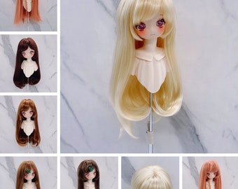 1/3, 1/4, 1/6 Wig for BJD Dolls, 6 Colors SD Msd Yosd Girl Size from 15.5cm to 23cm, Super Soft Silk Button-in Bangs Soft Long Curly Hair