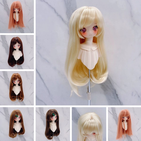 1/3, 1/4, 1/6 Wig for BJD Dolls, 6 Colors SD Msd Yosd Girl Size from 15.5cm to 23cm, Super Soft Silk Button-in Bangs Soft Long Curly Hair