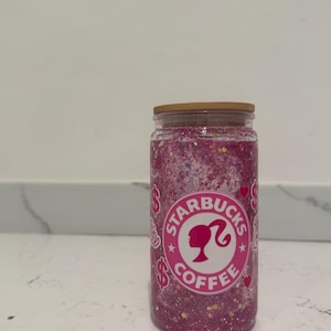 Custom glass cup, Snow globe glitter tumbler with bamboo lid and straw, Acrylic glitter tumbler, 16 oz plastic cup