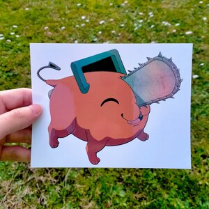 Naklejka holograficzna Chainsaw Pet Anime | Laptop, samochód, dziennik, pamiętnik, album, planer, notatnik, deskorolka, naklejka dekoracyjna