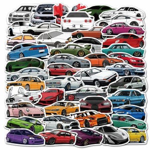 Paquete de 50 pegatinas de coches JDM para portátil, teléfono, diario, álbum de recortes, agenda, cuaderno, monopatín, pegatinas decorativas.