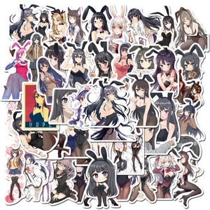 50szt. Bunny Girl Senpai Naklejki Pakiet | Laptop, Telefon, Dziennik, Pamiętnik, Album, Planer, Notatnik, Deskorolka, Naklejka dekoracyjna