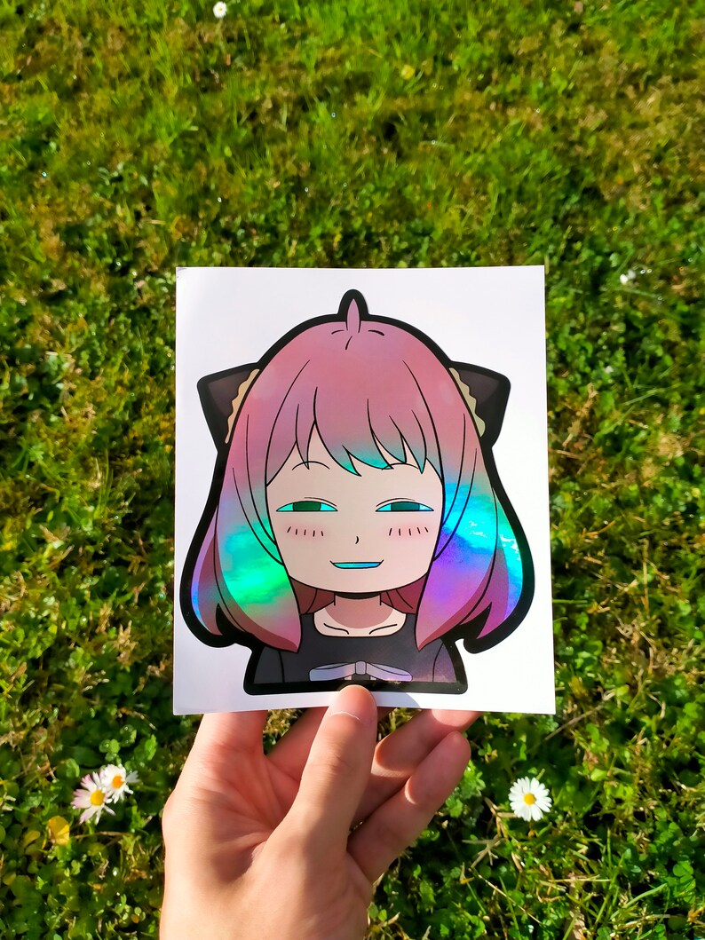 Smug Peanut Holographic Decal Anime Sticker laptop, Car, Journal, Diary ...