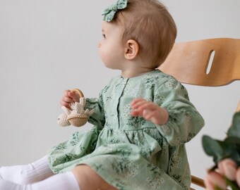 First Birthday Ivory Girl Dress, Infant Summer Floral Outfit, Cute Baby Clothes, Flower Print Cotton