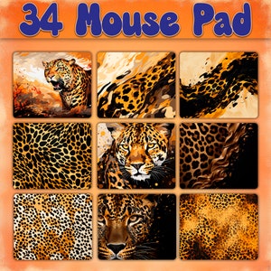 Leopard Mouse Pad Sublimation Design Bundle, Mouse Pad Template, Cats Mouse Pad Sublimation Designs
