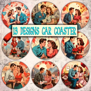 Car Coaster Sublimation Designs, Valentine&#39;s Day Car Coaster Png, Sublimation Car Coaster Design Bundle, Car Coaster Png Designs